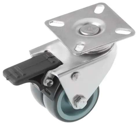 SCndb 25 - Сдвоенное мебельное колесо с тормозом 50 мм (площ., серая резина, подш. скольж.)