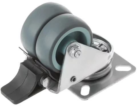 SCndb 25 - Сдвоенное мебельное колесо с тормозом 50 мм (площ., серая резина, подш. скольж.)